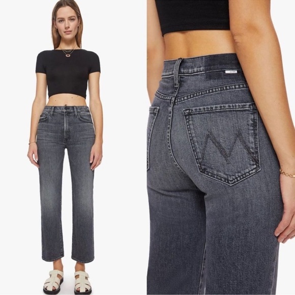 NEW MOTHER the rambler zip flood jeans in Outta Sight Gray/ Black wash 30 - Picture 1 of 13